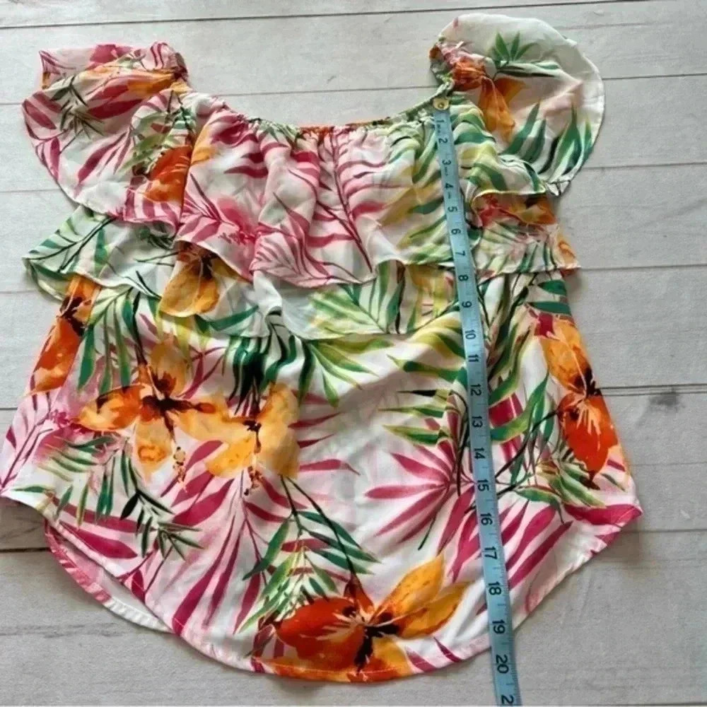 New NY & C 7th Avenue Design Womens Ruffled Floral Cold Shoulder Top siz… - Picture 6 of 12